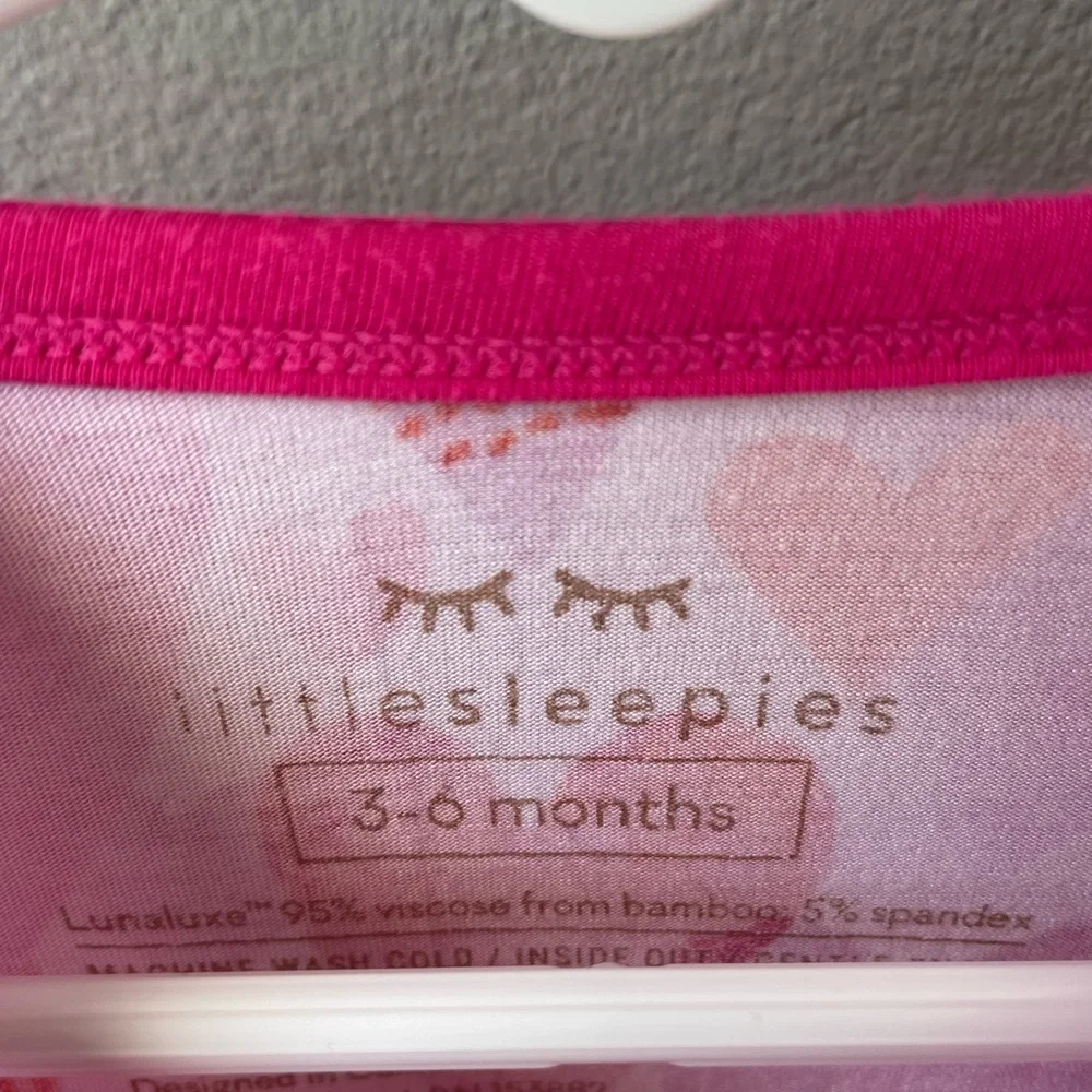 Little Sleepies Pink Watercolor Hearts Bamboo Zippy with Convertible Cuffs - Picture 5 of 8